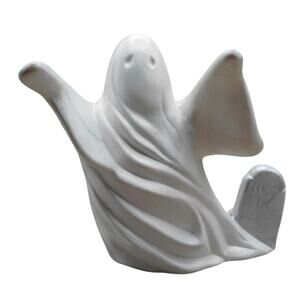 Halloween Ceramic Ghost w/Tombstone 5.5" Hand Painted 1978 Byron Mold